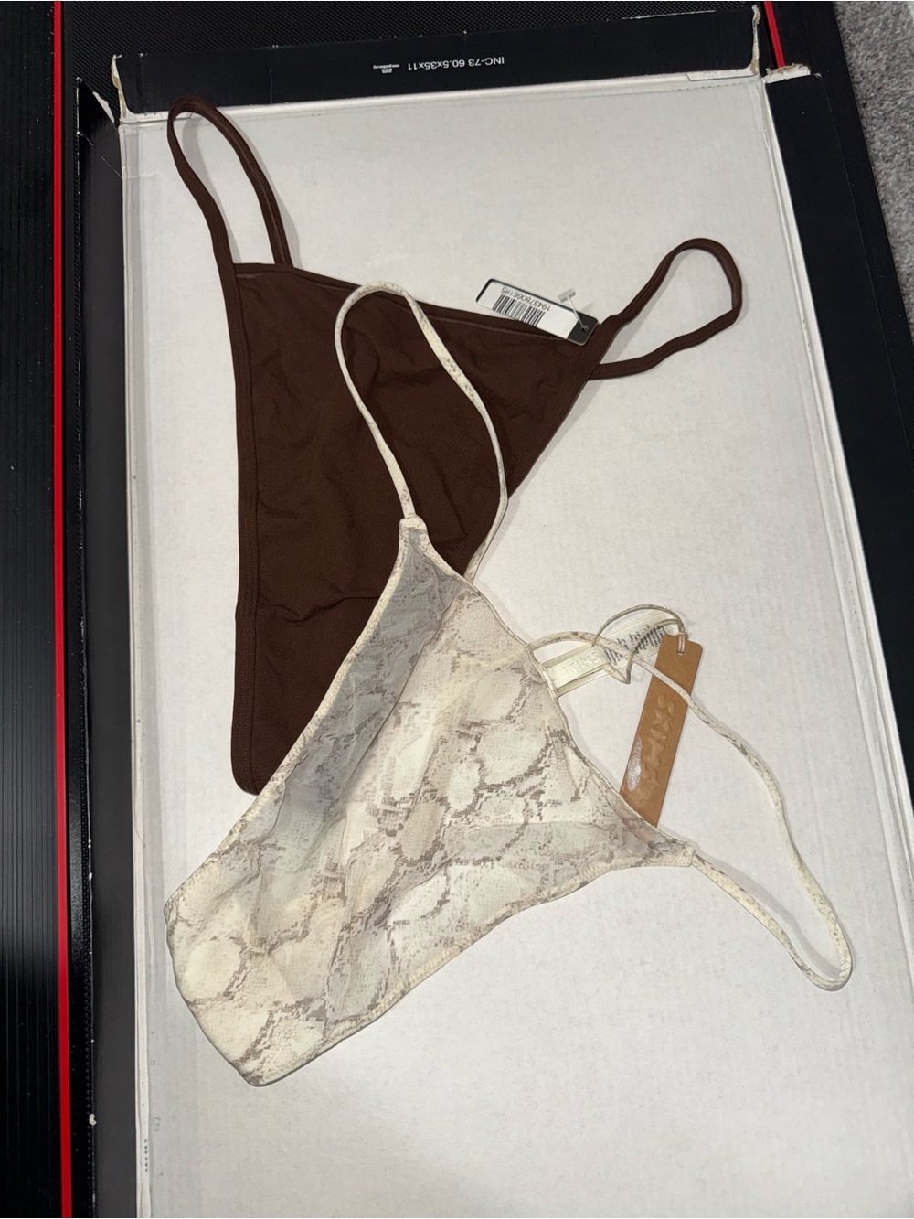 Skims Women’s Lace-Trim Thong Set - Brown & Cream -